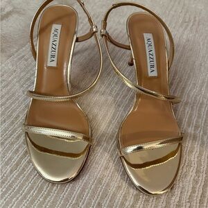 Aquazzura Sleek 75MM Strappy Metallic Sandals, Size 37
